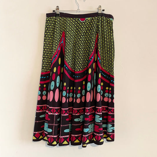 Vintage IQ Multicoloured Abstract Brown Midi Skirt with Sequin Details