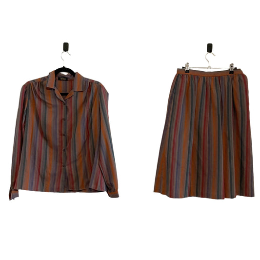 Vintage Slimma Multicoloured Striped Blouse and Skirt Set
