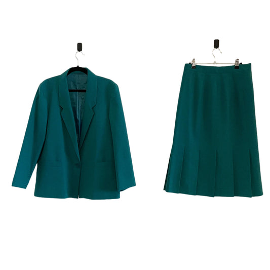 Vintage Blue Turquoise Debenhams Pleated Skirt Suit
