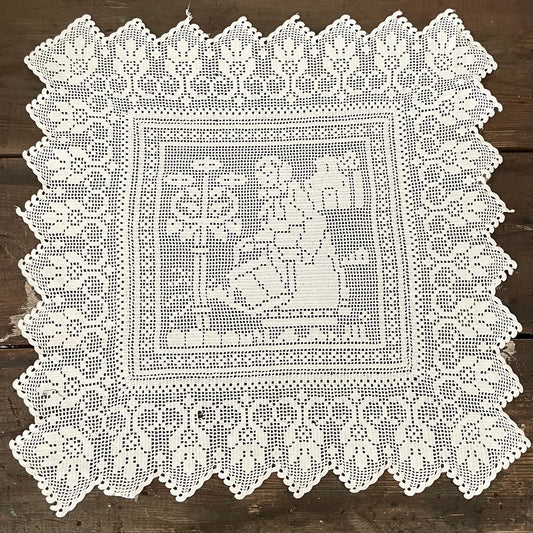 Vintage Crinoline Lady Motif Gardening Lace Tablecloth