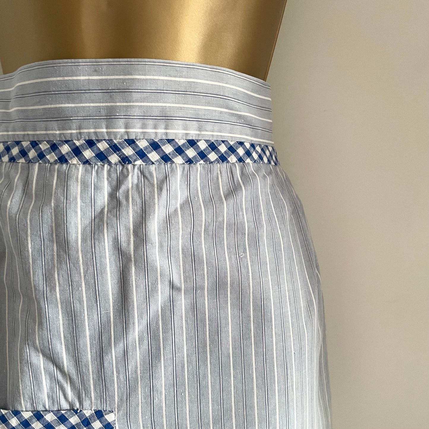 Cotton Apron Stripey. Vintage Blue and White Stripe Half Apron