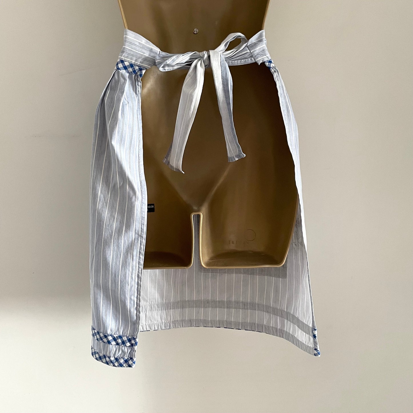 Cotton Apron Stripey. Vintage Blue and White Stripe Half Apron