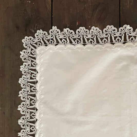 Vintage White Rectangular Table Mat Cloth Embroidered with Lace Edging