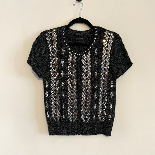 Preloved Topshop Kate Moss Black Sparkly Sequin Short Sleeved Cardigan