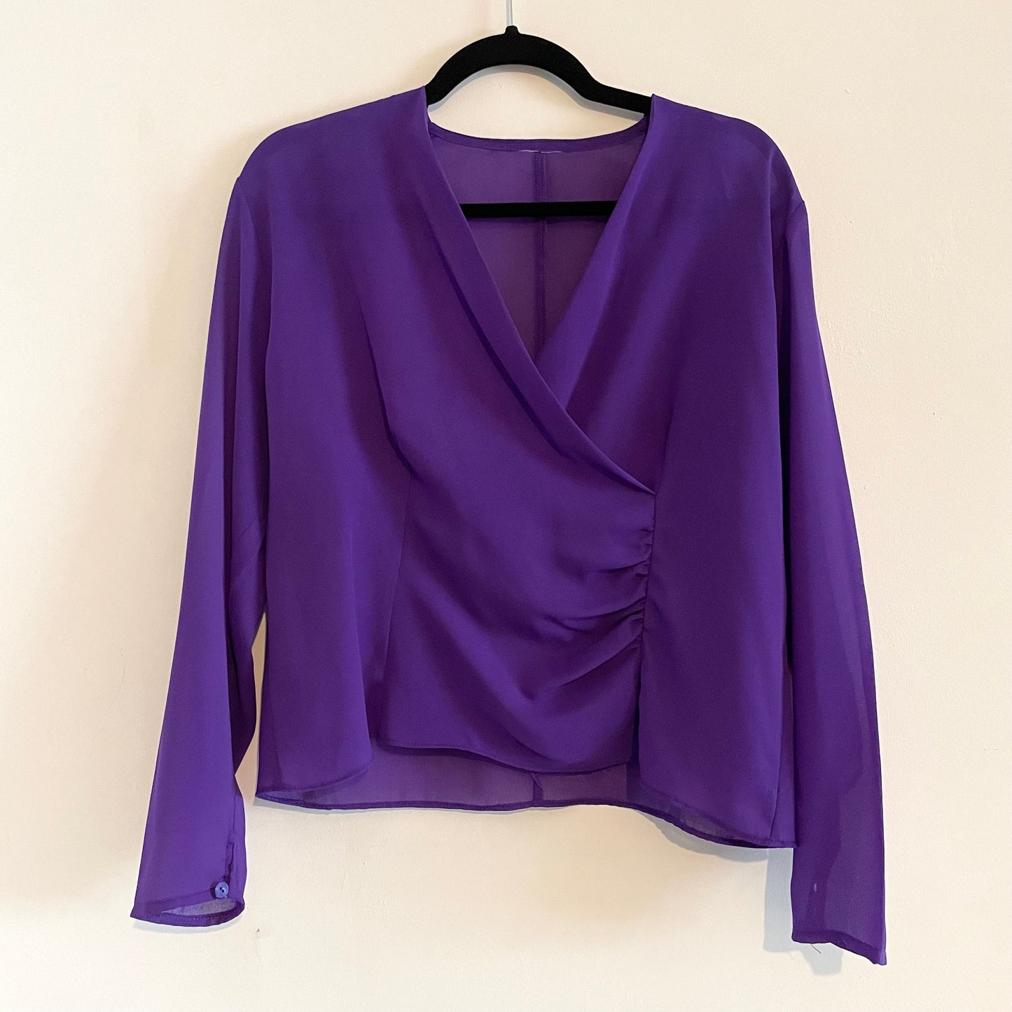 Vintage Royal Purple Sheer Crossover Front Evening Blouse