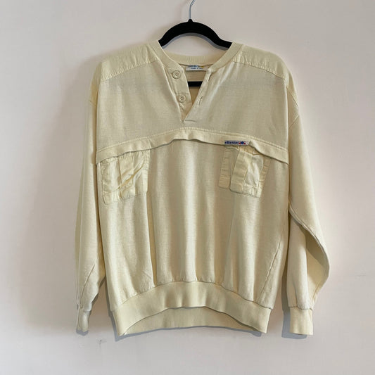 Vintage Ellesse Baby Yellow Button Neck Sweatshirt. Made in Italy