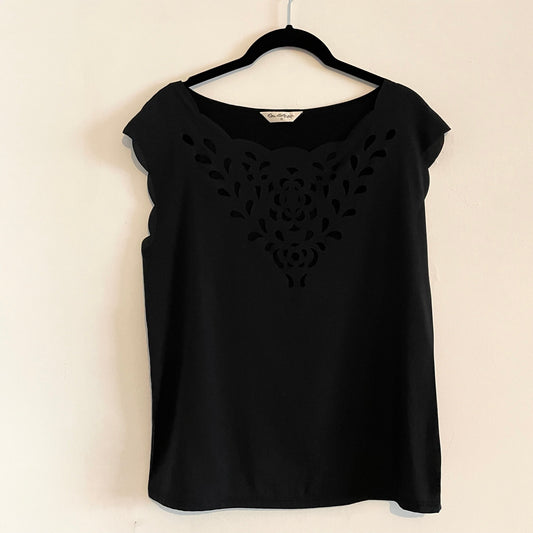 Vintage Miss Selfridge Black Cut Out Detail Blouse Top