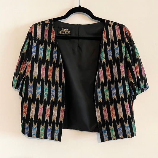 Vintage Gina Bacconi Italian Black Multicoloured Sparkle Evening Short Sleeve  Jacket