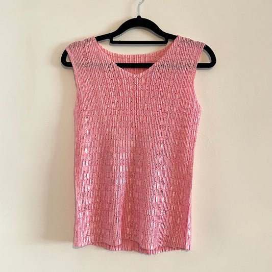 Vintage Baby Pink Textured Stretch 90s Vest Tank Top