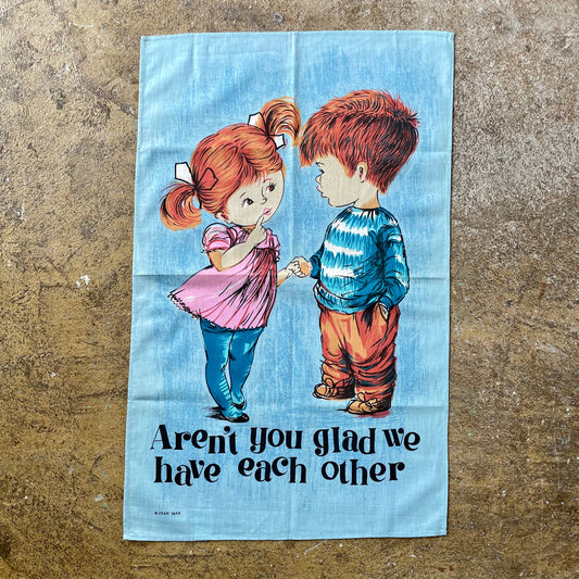 Vintage 1970s Fran Mar for Prova Girl and Boy Blue, Pink and Orange Cotton Tea Towel Cloth