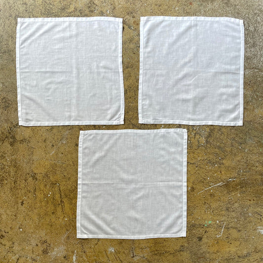 Vintage Set of Three White Cotton Square Placemats. Job Lot, Bundle.