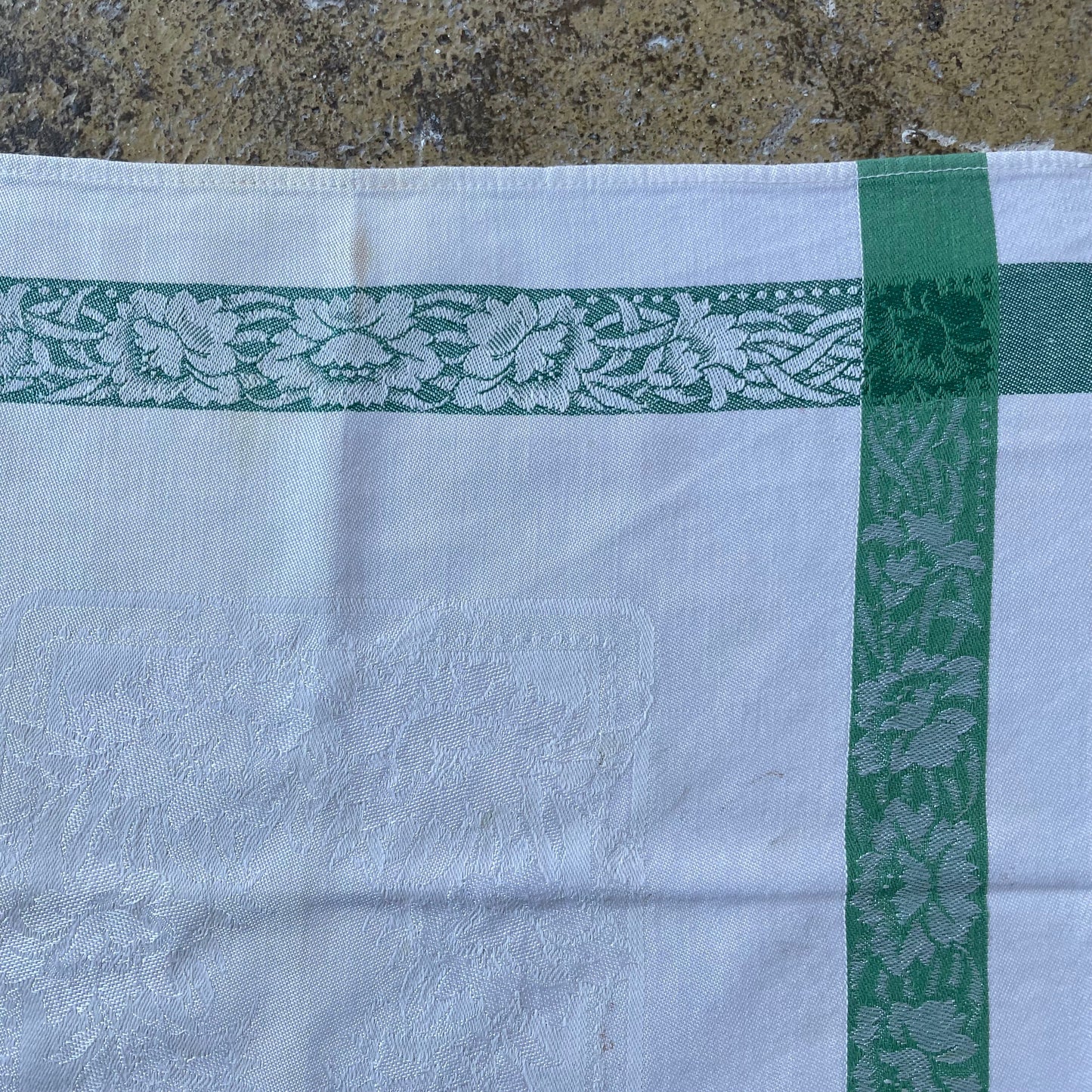 Vintage Set of Three Green and White Stripe Floral Placemats Napkins. Job Lot, Bundle.