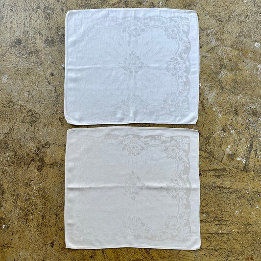 Vintage Set of Two White Elegant Floral Napkins Placemats. Job lot, Bundle