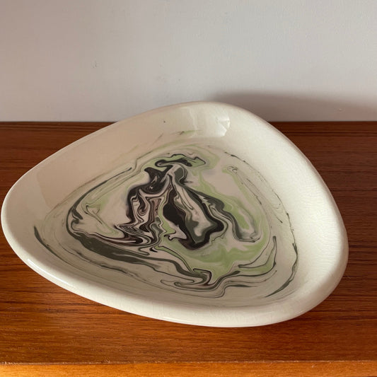 Vintage Handmade Marbled Green, White and Black Dish