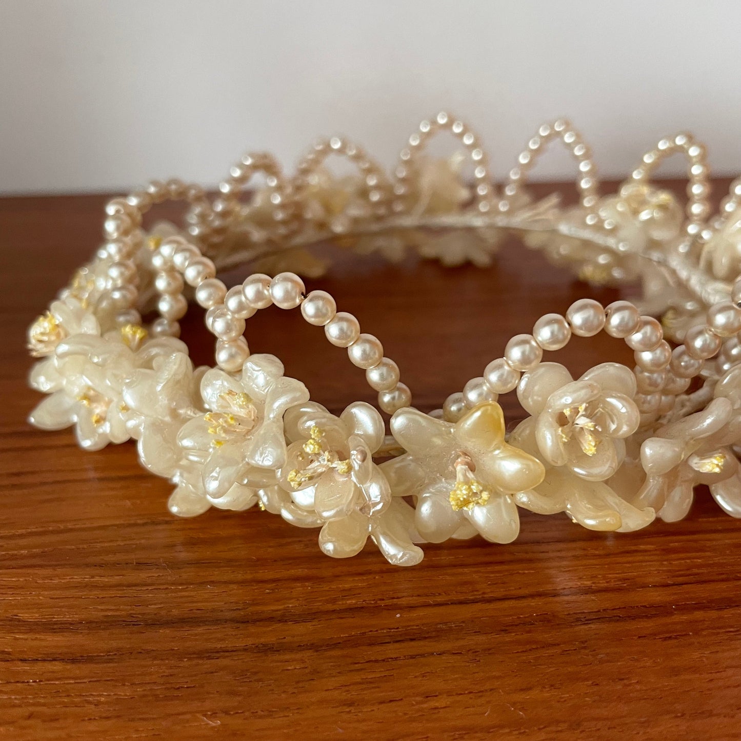 1920 Antique Cream Wax and Beaded Floral Bridal Headpiece Tiara Wedding. Vintage Bride