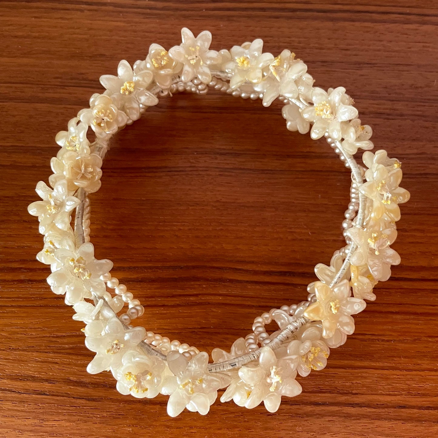 1920 Antique Cream Wax and Beaded Floral Bridal Headpiece Tiara Wedding. Vintage Bride