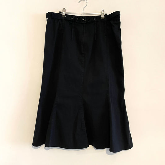 Vintage Black Oscar B Midi Skirt with Matching Belt