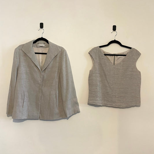 Vintage Two Piece Annette Gortz Textured Grey Silver Jacket Blazer and Sleeveless Top