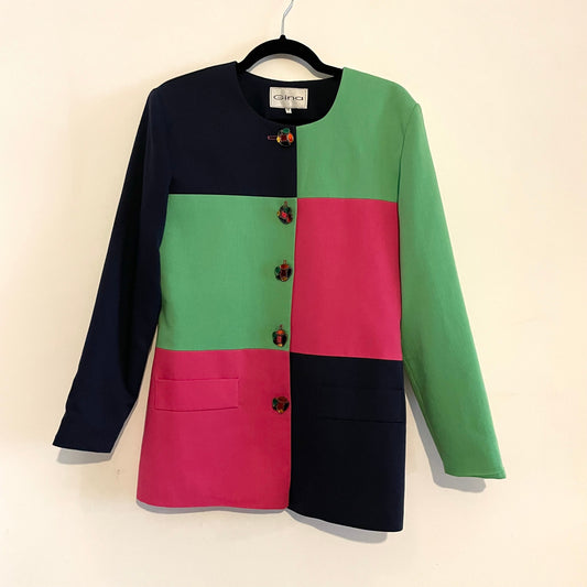 Vintage Gina 80s Colour Block Green, Pink and Blue Jacket Blazer