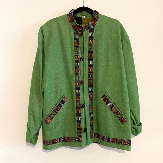 Vintage Green Nepalese Wool Jacket Blazer with Toggle Buttons