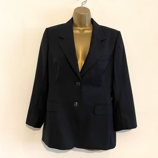 Vintage Aquascutum London Black Classic Minimal Jacket Blazer. Made in Portugal