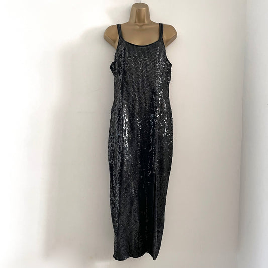 Vintage Black Sequin Sleeveless Sparkly Maxi Evening Dress