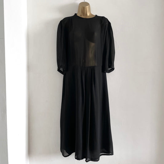 Vintage Black Sheer Midi Evening Dress