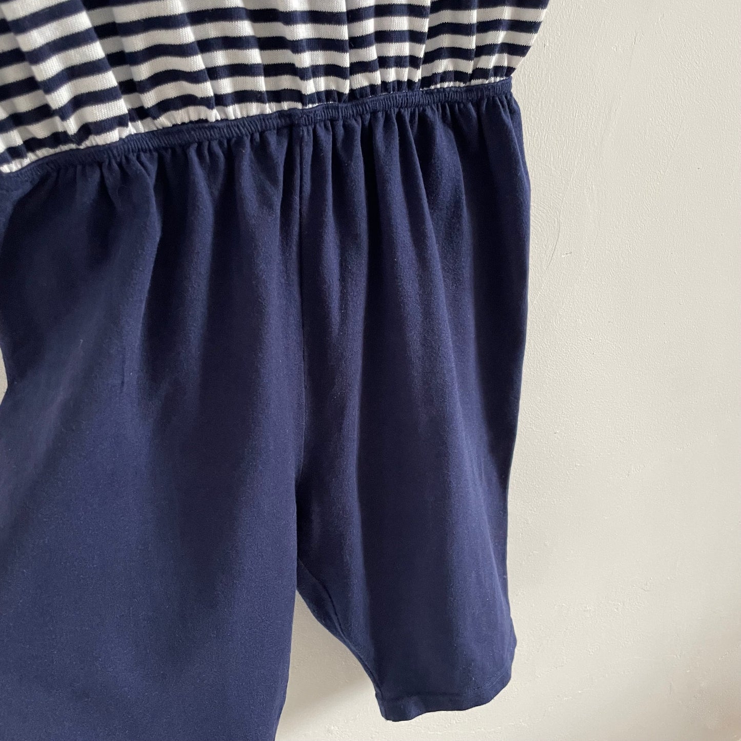 Vintage Yessica Knitted Navy Blue and White Stripe T-shirt Beach Playsuit