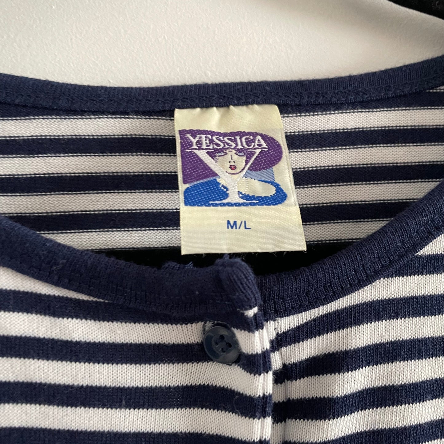 Vintage Yessica Knitted Navy Blue and White Stripe T-shirt Beach Playsuit