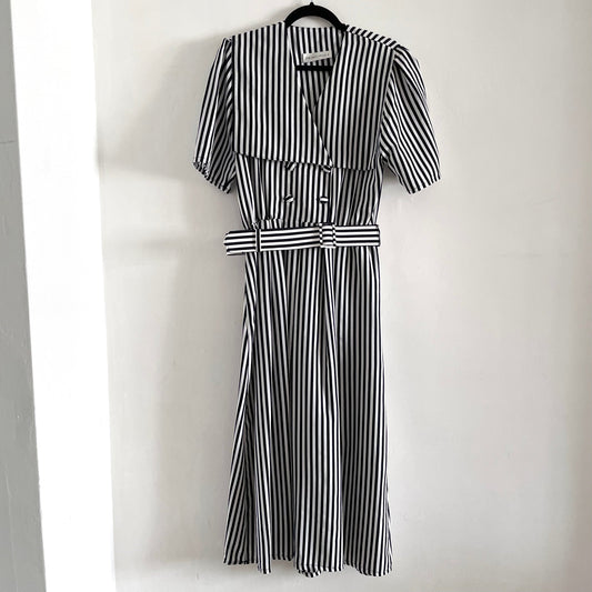 Vintage Principles Beetlejuice Black and White Stripe Double Breasted Shirt Dress