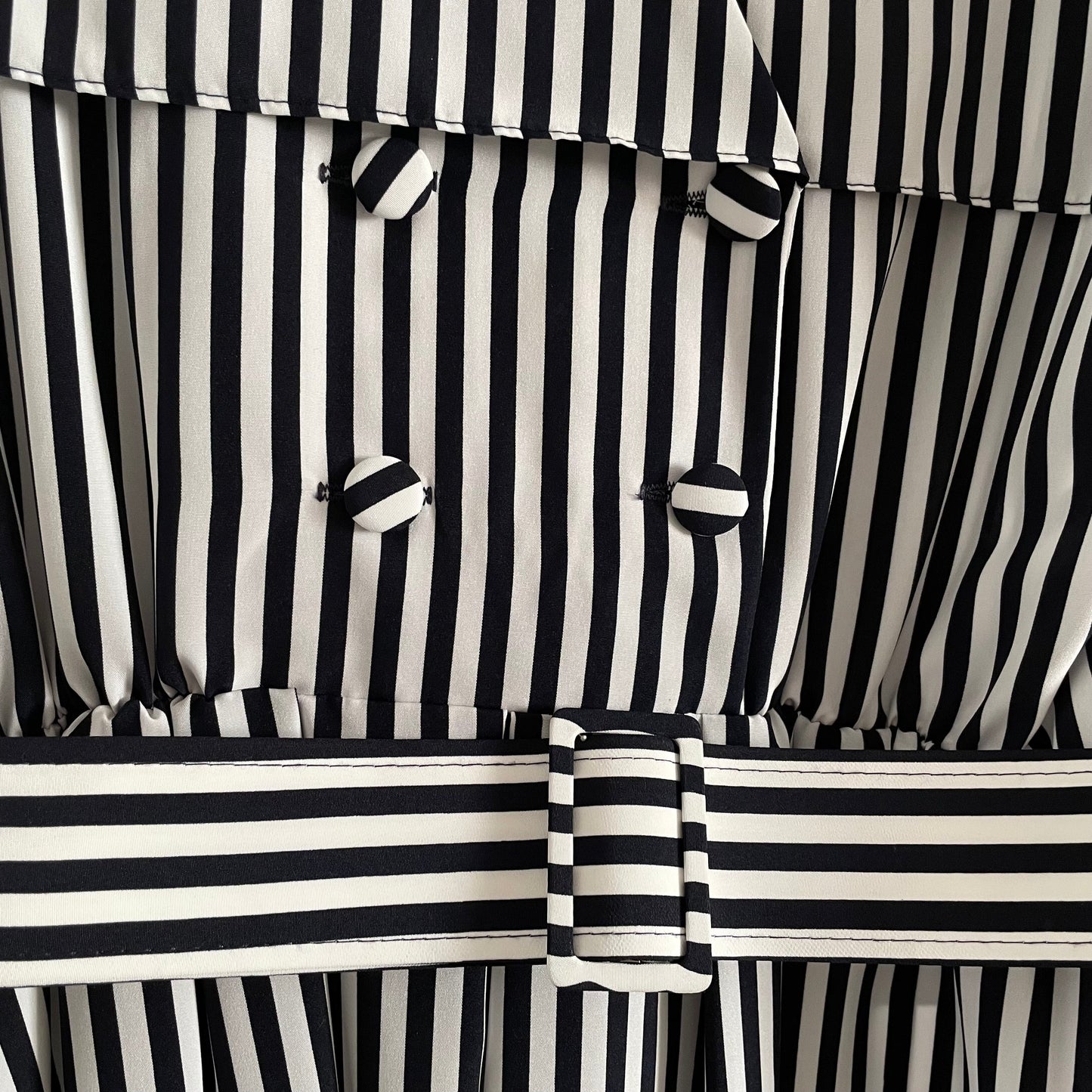 Vintage Principles Beetlejuice Black and White Stripe Double Breasted Shirt Dress