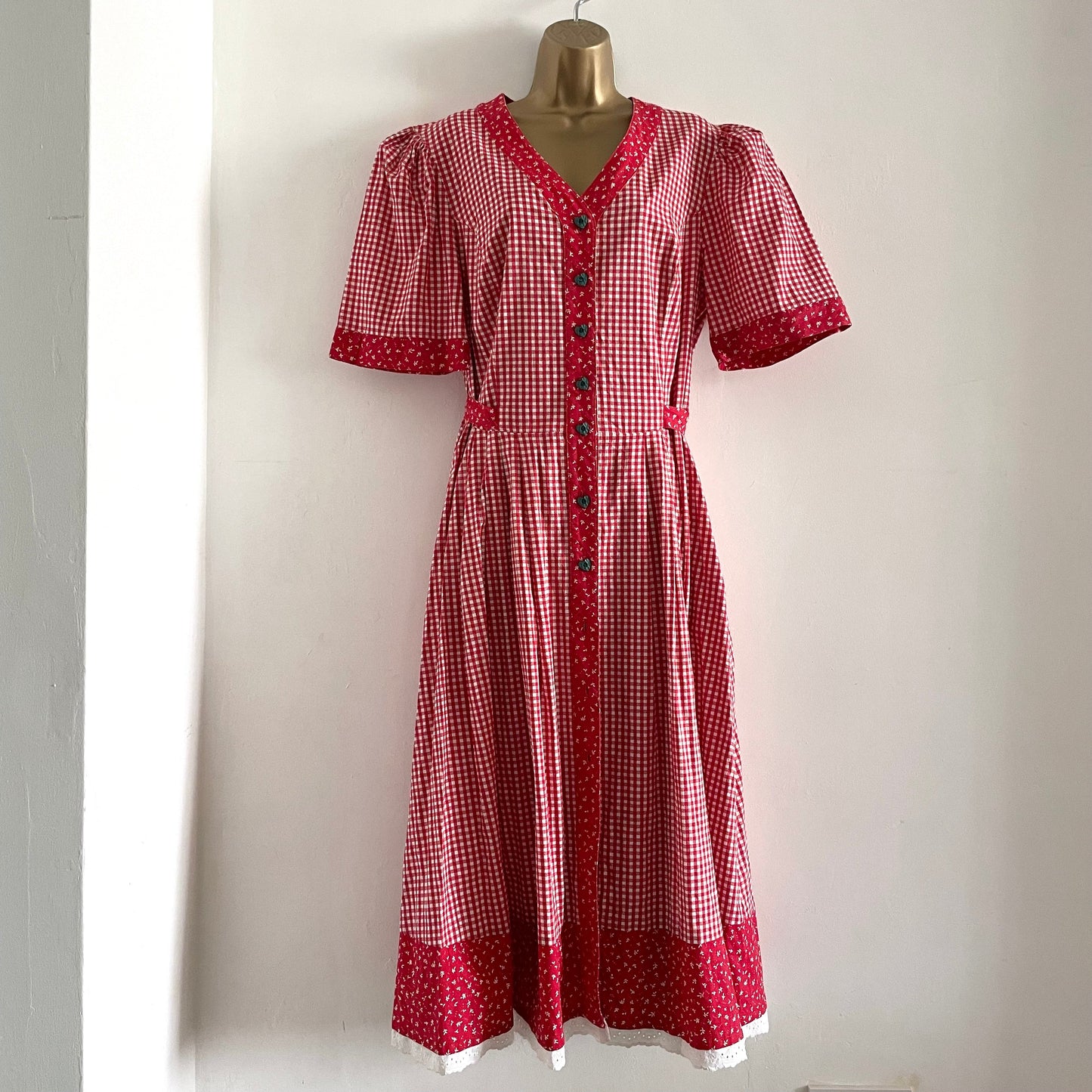 Vintage Meico Landhaus Look Red and White Gingham Maxi Summer Cottagecore Dress