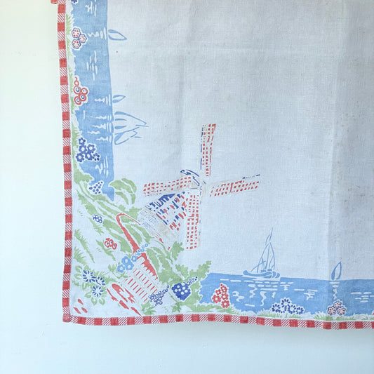 Vintage Pastel Pink and Blue Dutch Windmills and Sailing Boats Square Tablecloth