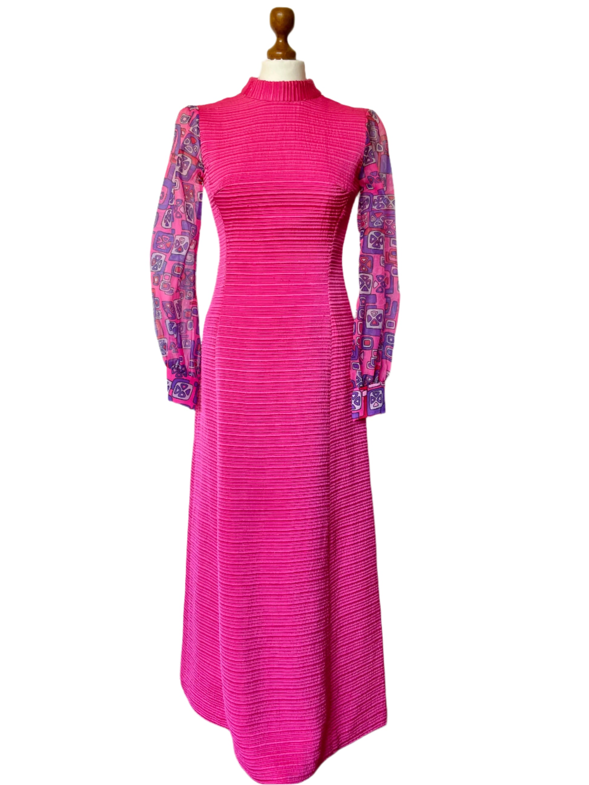 Vintage Hot Pink and Purple Sheer Psychedelic Maxi Dress 60s Style Vintage Appreciation Society Vintage Hot Pink and Purple Sheer Psychedelic Maxi Dress 60s Style Vintage Appreciation Society