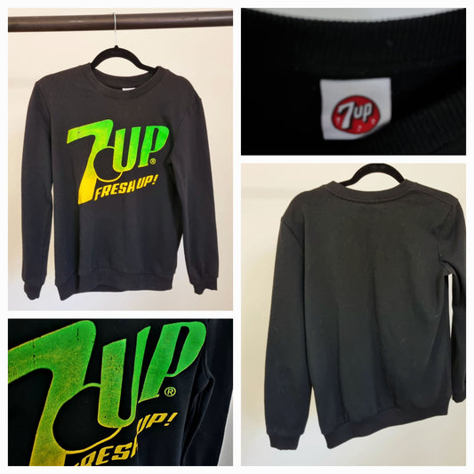 7UP Black Sweatshirt (MEDIUM) Vintage Jumper Knitwear Unisex. Retro Clothing