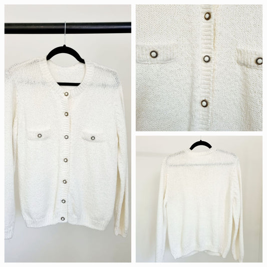 Handmade White Button Up Vintage Cardigan (MEDIUM)