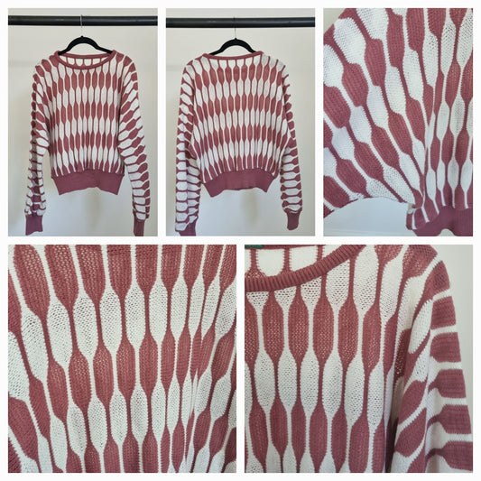 Vintage Pink&White Batwing Jumper (MEDIUM) Vintage  Knitwear Unisex. Retro Clothing