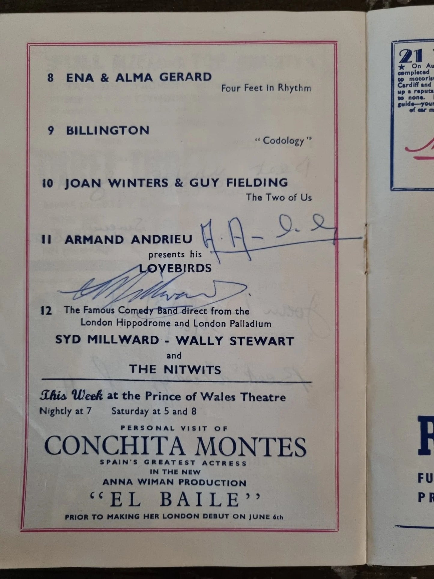 New Theatre Cardiff Signed Programme - Joan Winters, Syd Millward