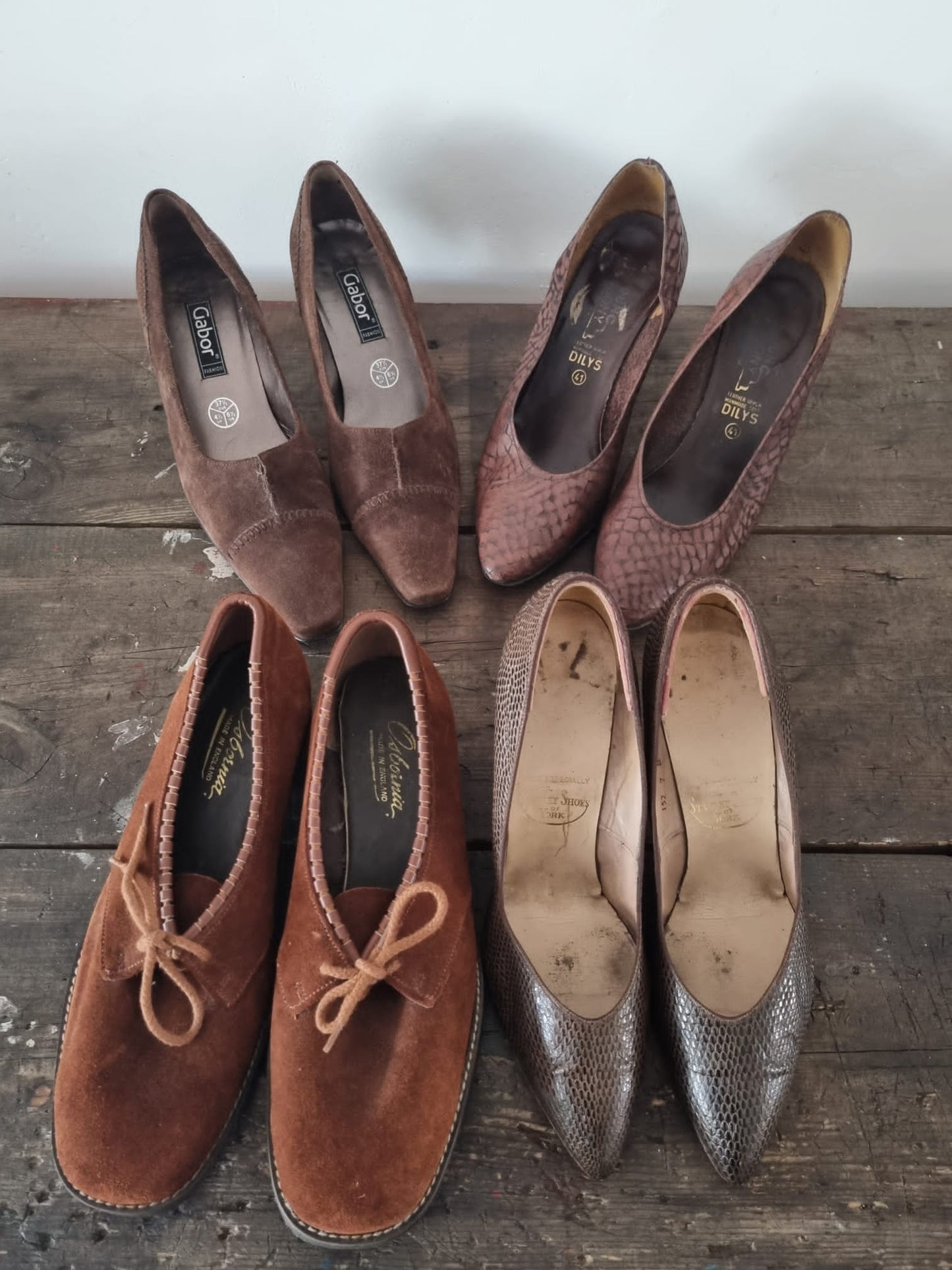 Vintage Brown Shoes Job Lot Bulk. 4 Pairs, Mixed Sizes