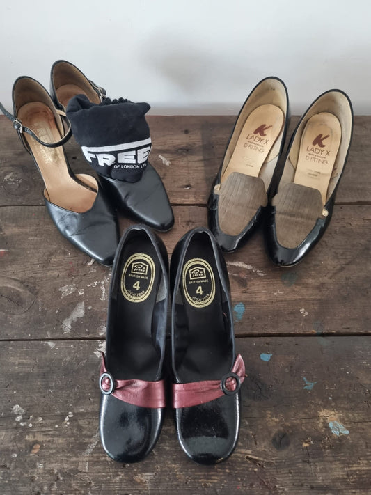 Vintage Black Shoes Job Lot Bulk, 3 Pairs Made in England