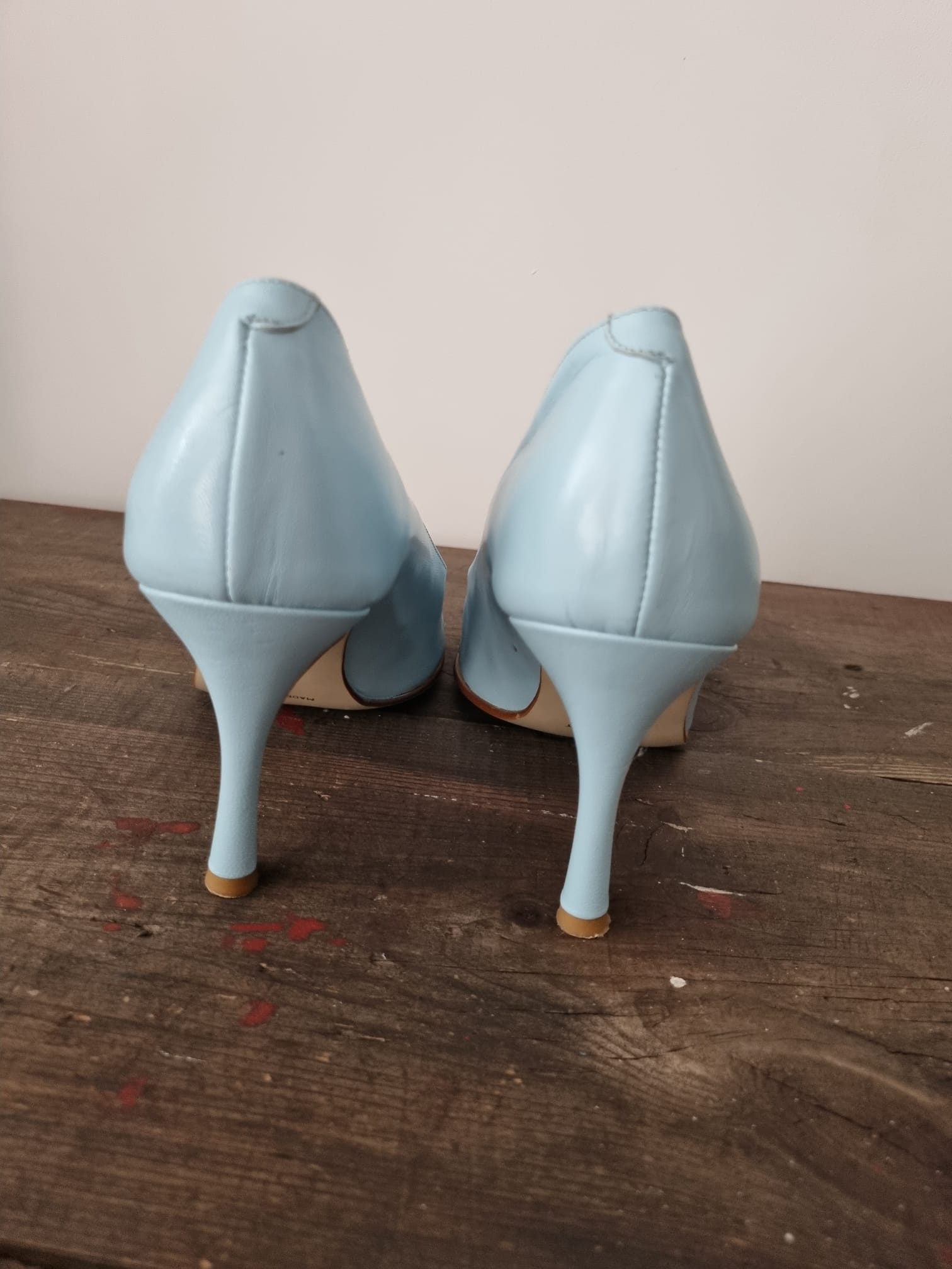 Vintage Carvela Baby Blue Peep Toe Bow Heels Made in Italy UK