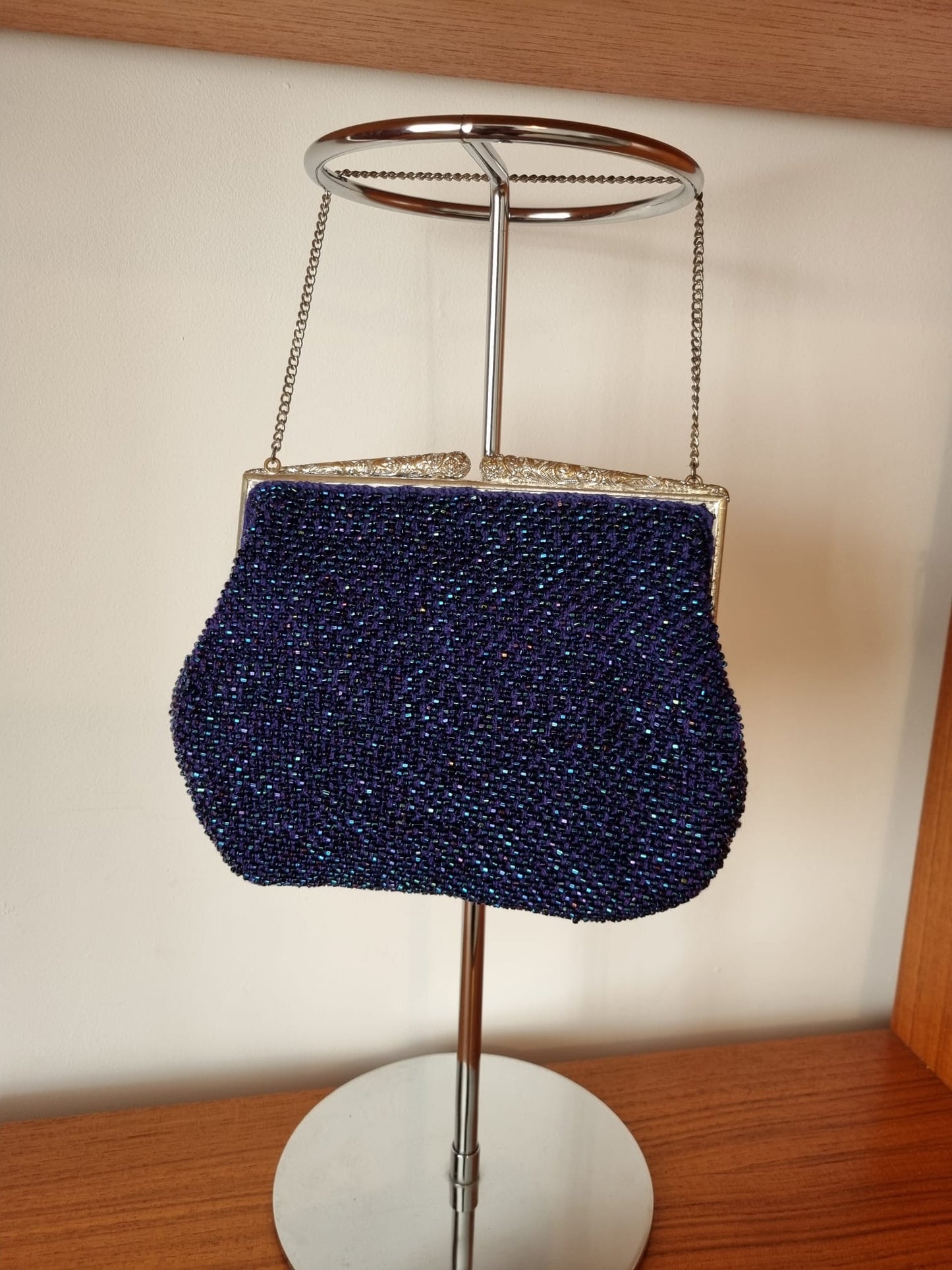 Vintage Blue | Antique Handmade and Silver Beaded Iridescent Evening Handbag