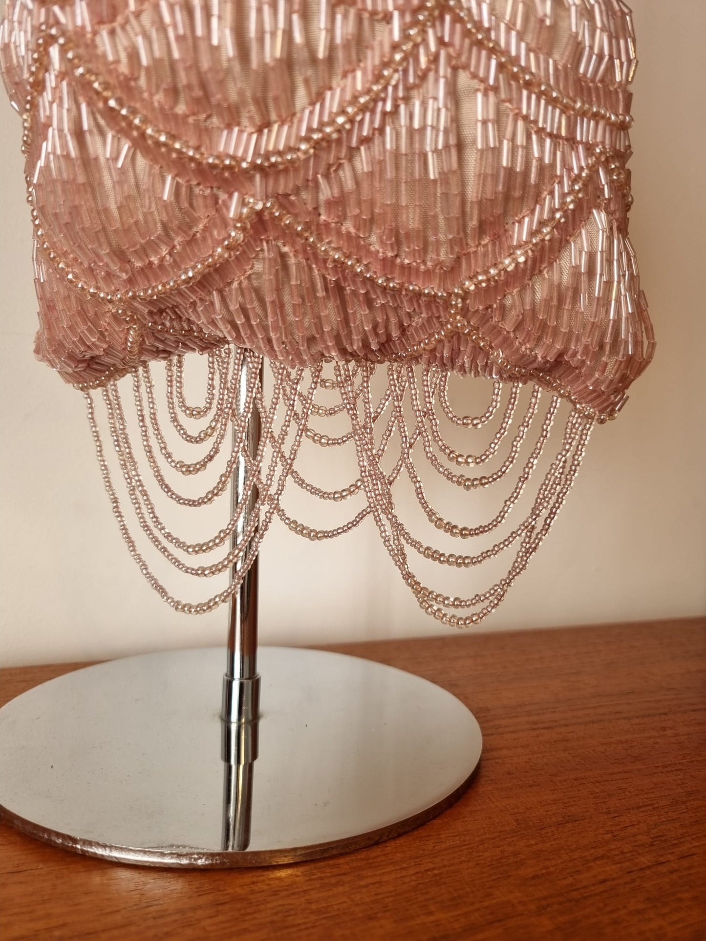 Vintage Antique 1920s Baby Pink Beaded Flapper Tassle Pouch Evening Bag