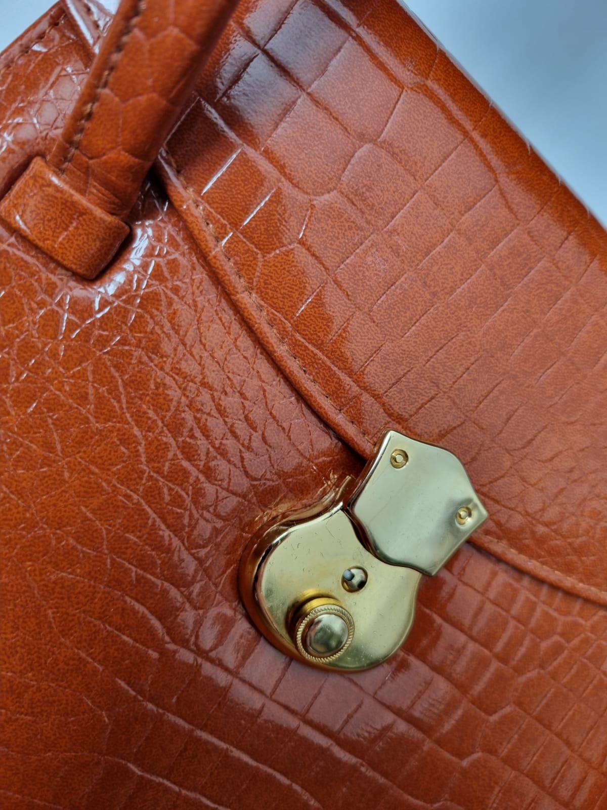 Vintage Orange Suzy Smith Statement Mock Croc Top Handle Handbag