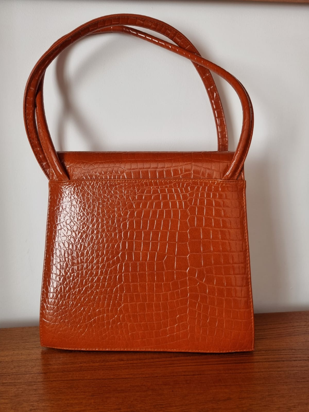 Vintage Orange Suzy Smith Statement Mock Croc Top Handle Handbag