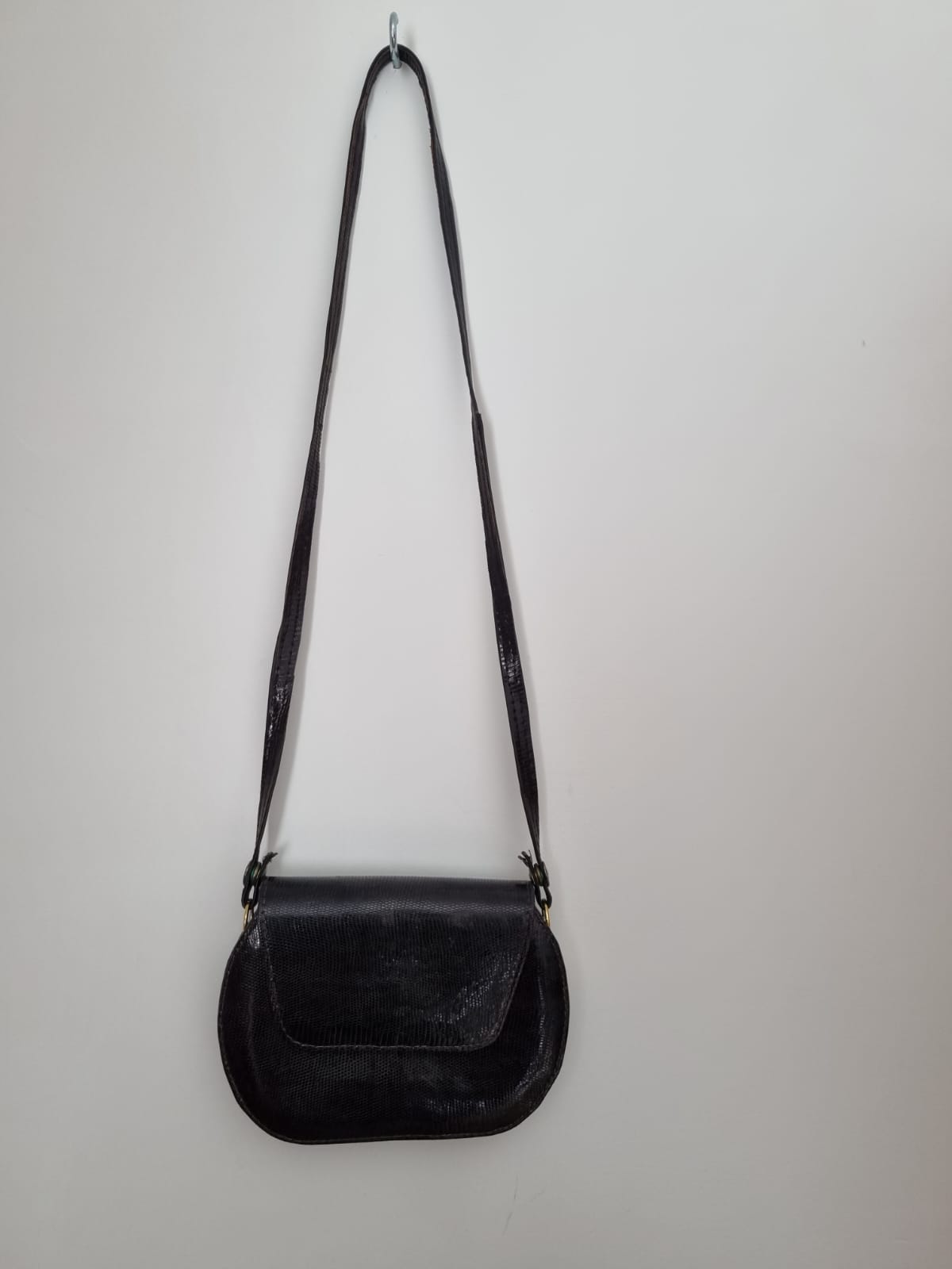 Vintage Black and Gold Geometric Leather Shoulder Bag