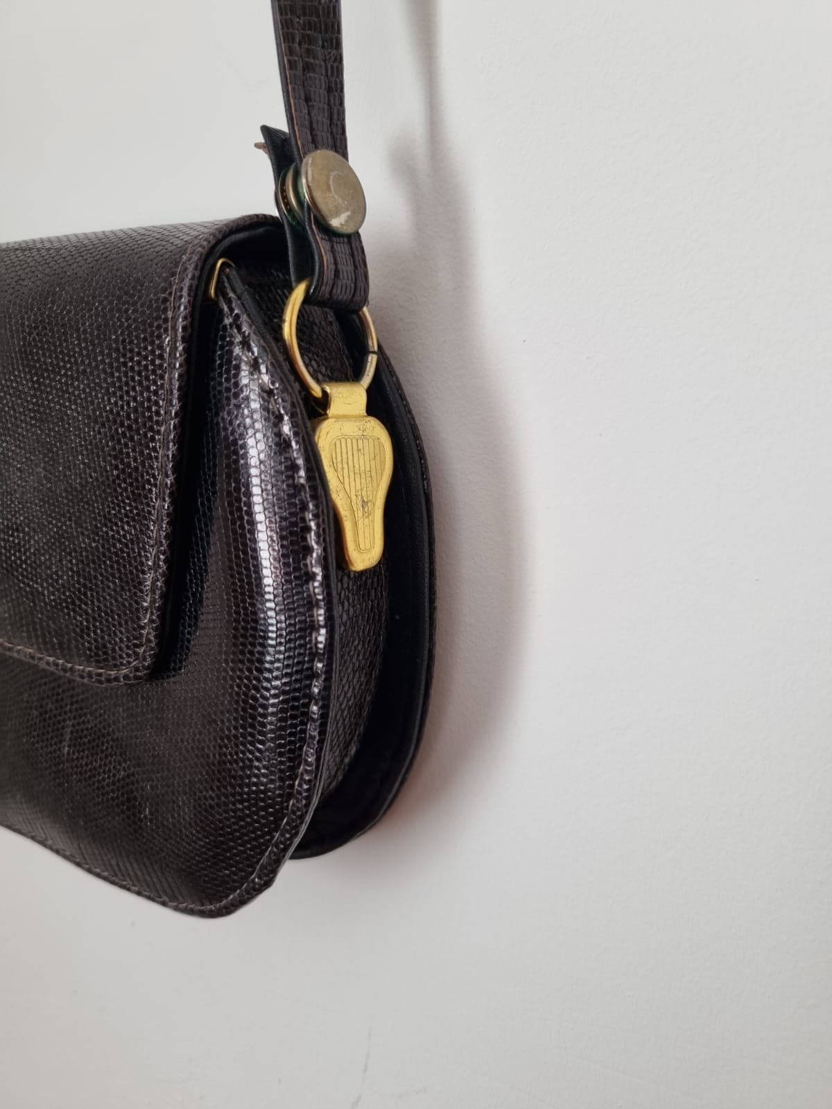 Vintage Black and Gold Geometric Leather Shoulder Bag