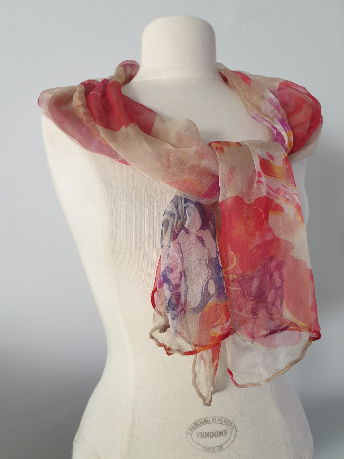 The Sheer Red and Cream One. Vintage Scarf | Vintage Accessories | Handmade Unique Design