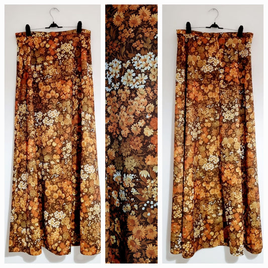 Epic Floral Orange Floor Length Long Duke 70s Skirt (UK8-10)