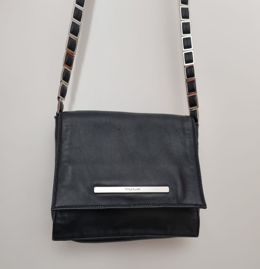 Tula Black and Silver Leather Shoulder Vintage Bag Delight